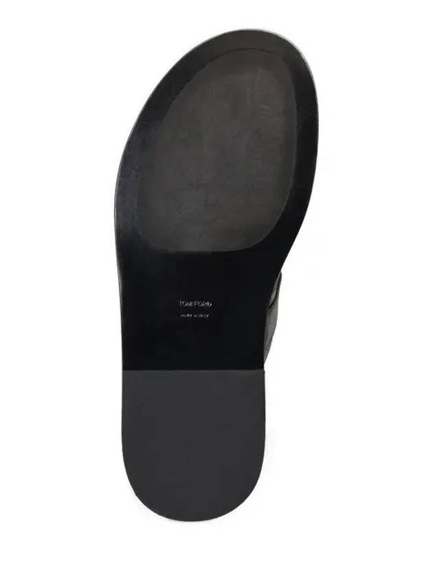 Men's Brighton Gold Logo Flip Flops Black - TOM FORD - BALAAN.