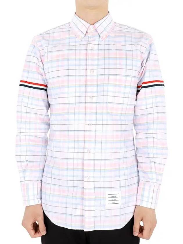 Men's Plaid Three Stripes Armband Oxford Long Sleeve Shirt Light Pink - THOM BROWNE - BALAAN 3