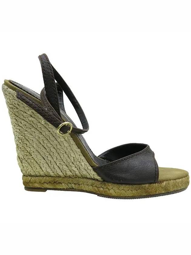 YSL mouth wedge heel espadrille strap embellished women s sandals - SAINT LAURENT - BALAAN 3