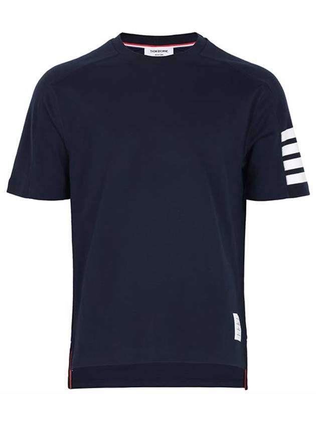 4-Bar Striped Cotton Short Sleeve T-Shirt Navy - THOM BROWNE - BALAAN 2