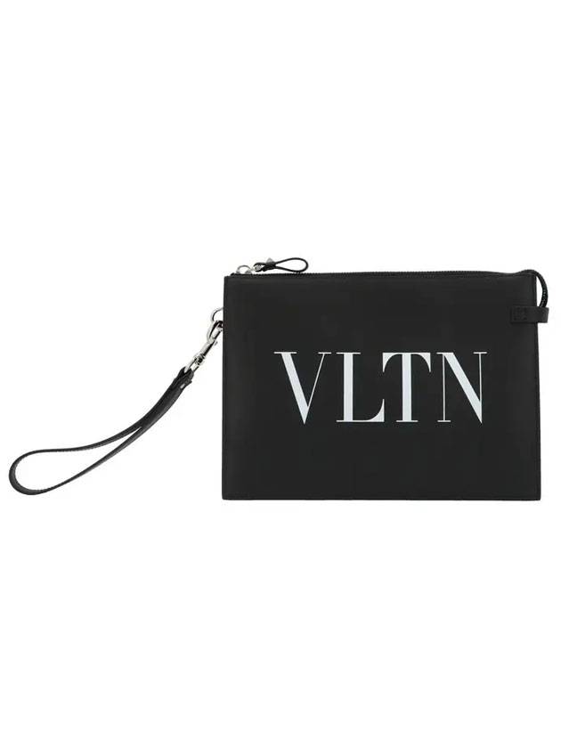 VLTN Logo Strap Handle Clutch Bag Black - VALENTINO - BALAAN 1