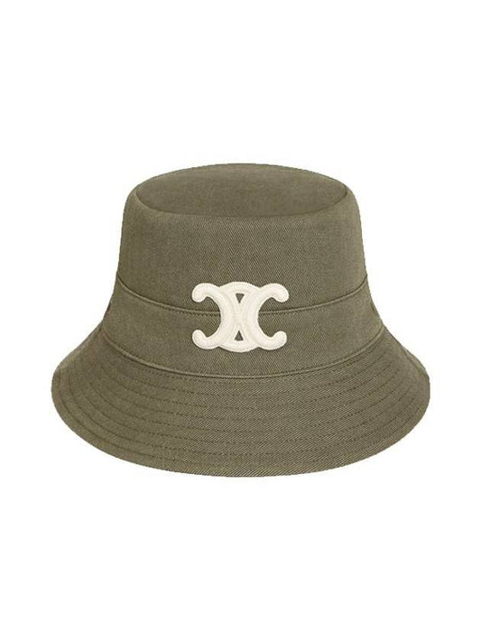 Triope Cotton Gabardine Eyelet Bucket Hat Khaki - CELINE - BALAAN.