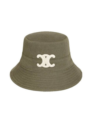 Triomphe Cotton Gabardine Bucket Hat Khaki - CELINE - BALAAN 1