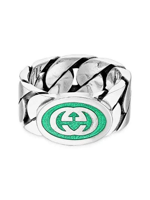 Interlocking G Enamel Ring Silver Green Enamel - GUCCI - BALAAN 4