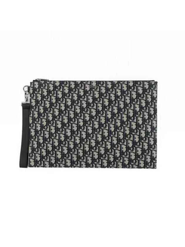 Oblique Jacquard A4 Pouch Clutch Bag Beige Black - DIOR - BALAAN 2