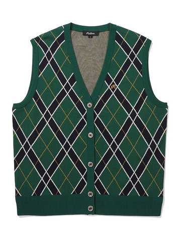 Argyle pattern open vest GREEN WOMAN - MALBON GOLF - BALAAN 1