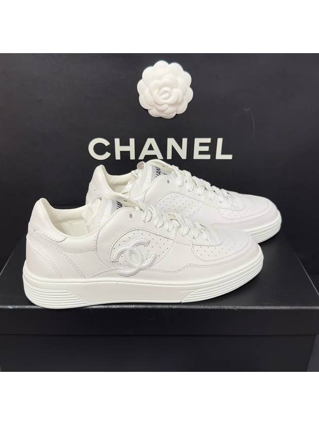 CC Logo Calfskin Low Top Sneakers White - CHANEL - BALAAN 5