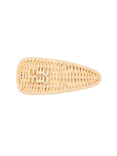 Logo Straw Fabric Hair Clip Gold - MIU MIU - BALAAN 1