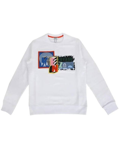 Embroidered Patch Crew Neck Sweatshirt White - KENZO - BALAAN 1