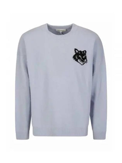 Intarsia Fox Head Comfort Knit Top Sky Blue - MAISON KITSUNE - BALAAN 2