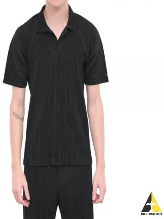 Homme Basic Plissé Pleated Polo Shirt Black - ISSEY MIYAKE - BALAAN 2