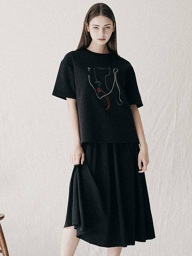 Drawing Embroidery Short Sleeve T-Shirt Black - FFEFF STUDIO - BALAAN 1