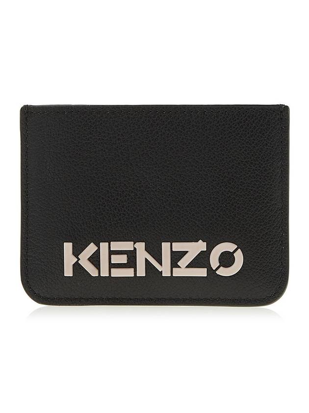 Logo Calf Leather Card Wallet Black - KENZO - BALAAN 1