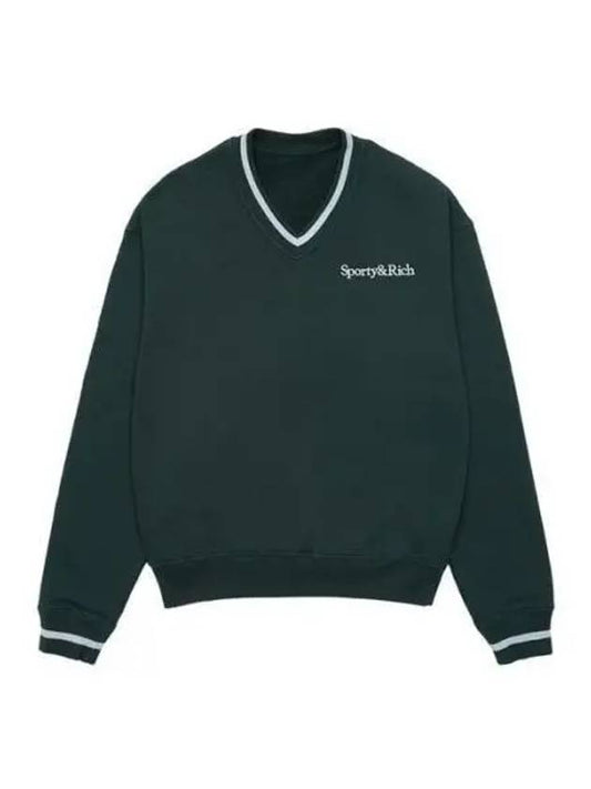 Serif Embroidered Logo V-Neck Sweatshirt Dark Green - SPORTY & RICH - BALAAN 2