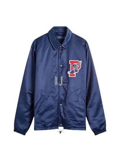 Logo Applique Satin Bomber Jacket Navy - POLO RALPH LAUREN - BALAAN 2