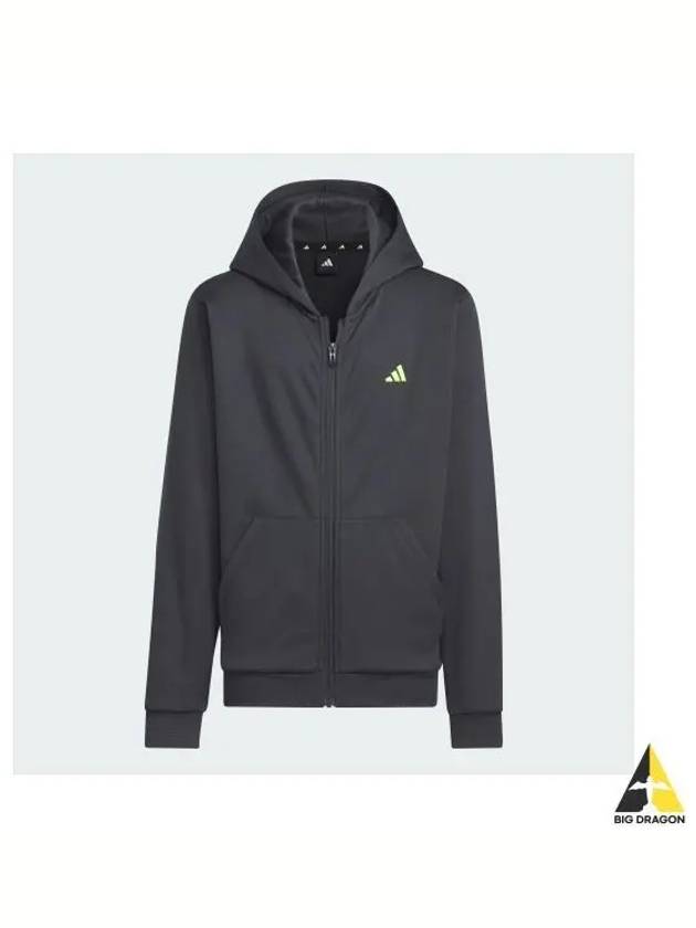 adidas KIDS Training Essentials AeroReady Logo Warm Loose Fit Full Zip Hoodie IK4642 - ADIDAS - BALAAN 1