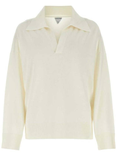 Women's Light Wool Polo Knit Top Chalk - BOTTEGA VENETA - BALAAN 1