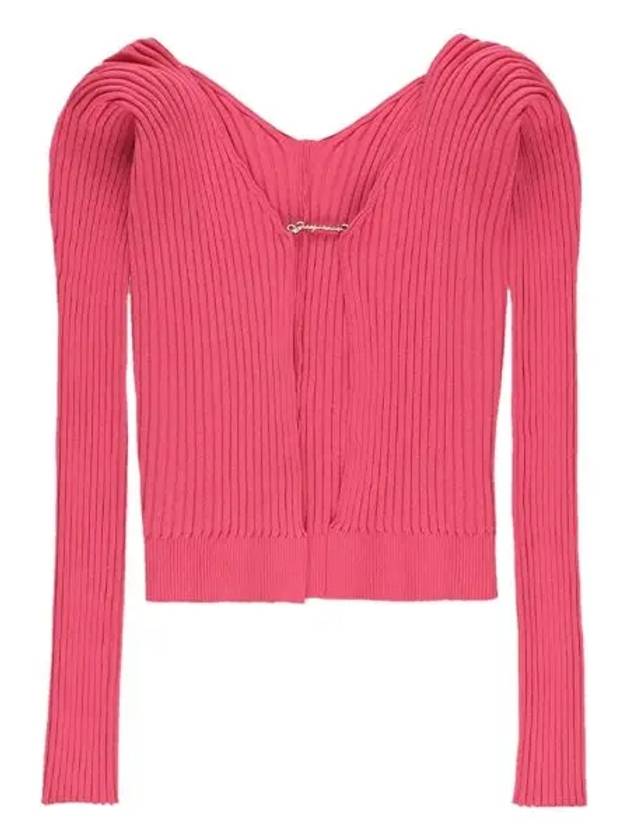 La Maille Pralu Longue Micro Charm Logo Cardigan Pink - JACQUEMUS - BALAAN 2