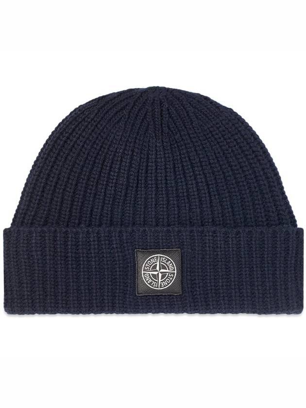 Waffen Logo Patch Wool Knit Beanie Navy - STONE ISLAND - BALAAN.