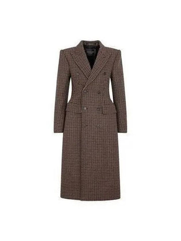 Women s Capote Hounds Check Long Coat Brown 725263 TNU15 - BALENCIAGA - BALAAN 1