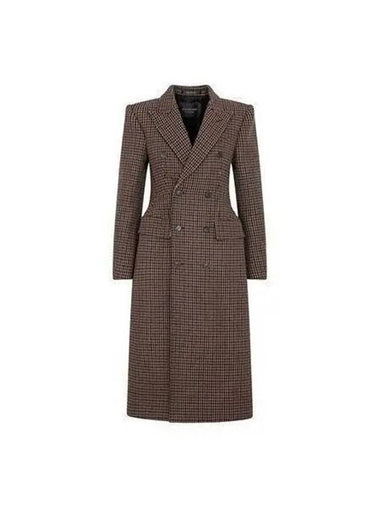 Women s Capote Hounds Check Long Coat Brown 725263 TNU15 - BALENCIAGA - BALAAN 1