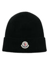 Logo Patch Wool Beanie Black - MONCLER - BALAAN 1