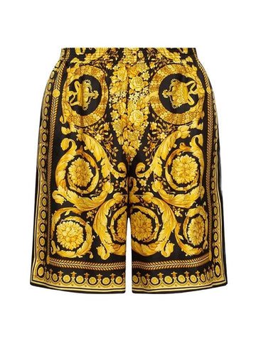 Baroque Print Silk Shorts Black Gold - VERSACE - BALAAN 1