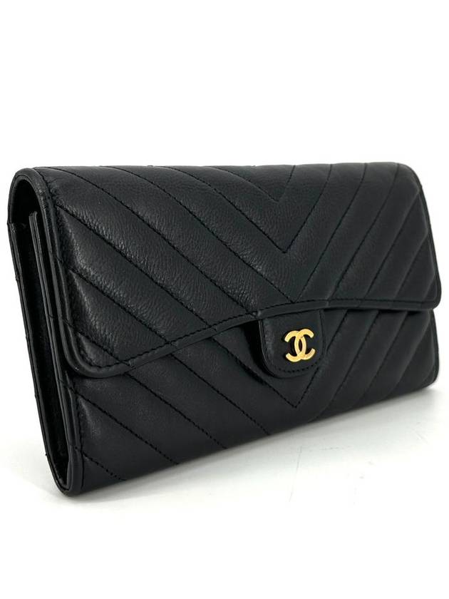 Calfskin gold classic flap long wallet - CHANEL - BALAAN 4