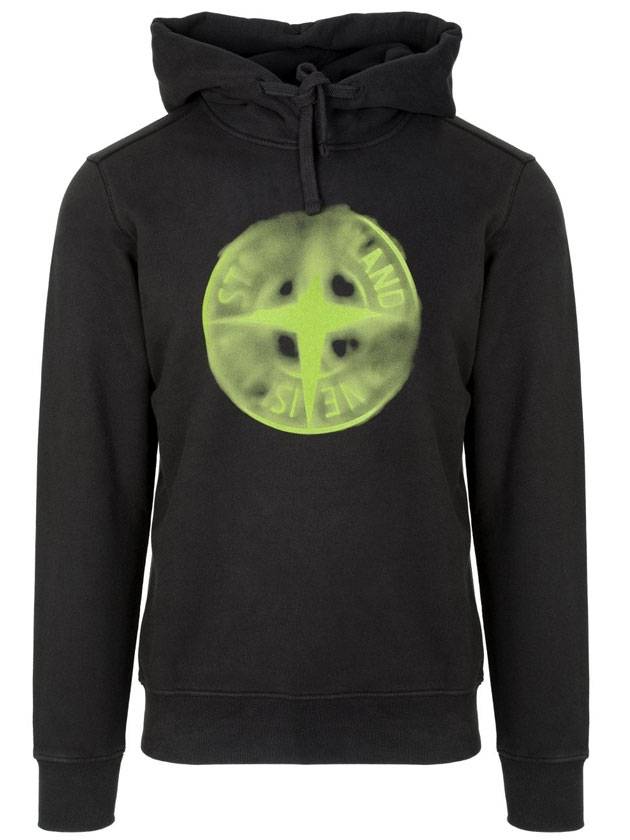 Faded Compass Logo Hoodie Black - STONE ISLAND - BALAAN.