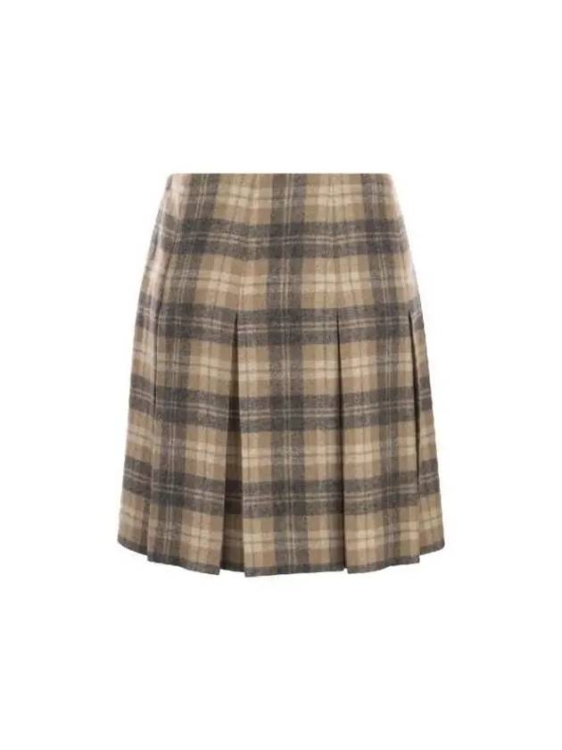 Check Patterned Pleat Skirt Brown - FABIANA FILIPPI - BALAAN 3