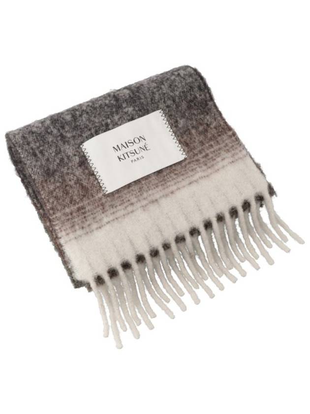 [MAISON KITSUNE] GRADIENT FRINGED SCARF - KHAKI BLACK STRIPES - MAISON KITSUNE - BALAAN 2