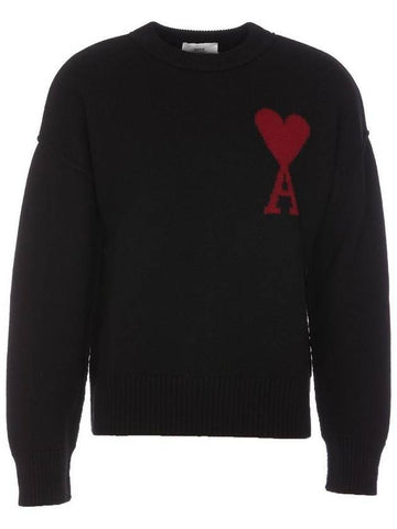 Big Heart Logo Wool Knit Top Black - AMI - BALAAN 1