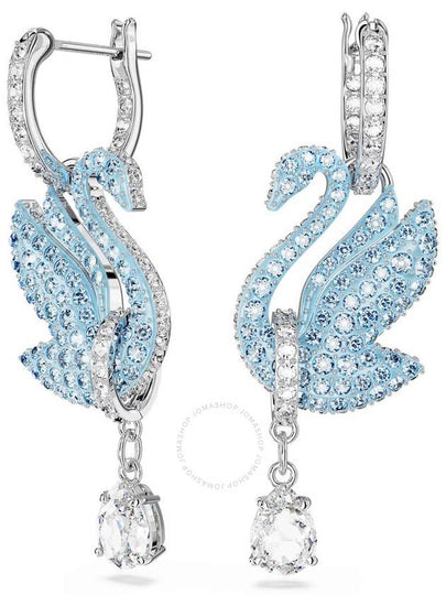 Iconic Swan Drop Rhodium Plated Earrings Blue - SWAROVSKI - BALAAN 2