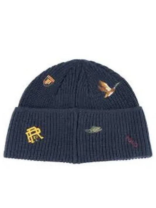 Embroidered detail wool blend beanie navy 1236815 - POLO RALPH LAUREN - BALAAN 1