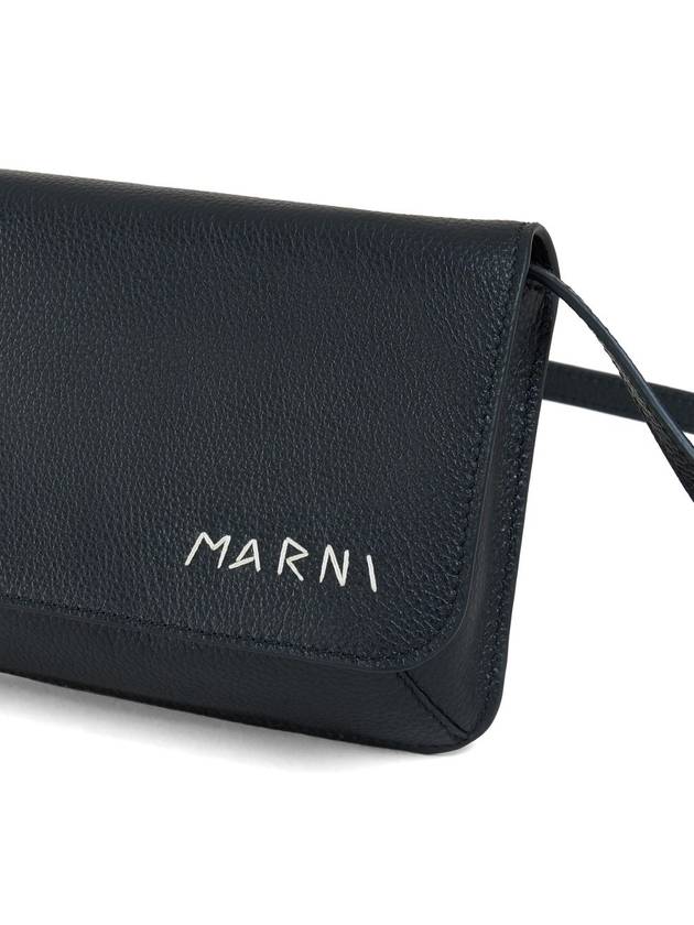 Embroidered Logo Leather Cross Bag Black - MARNI - BALAAN 5