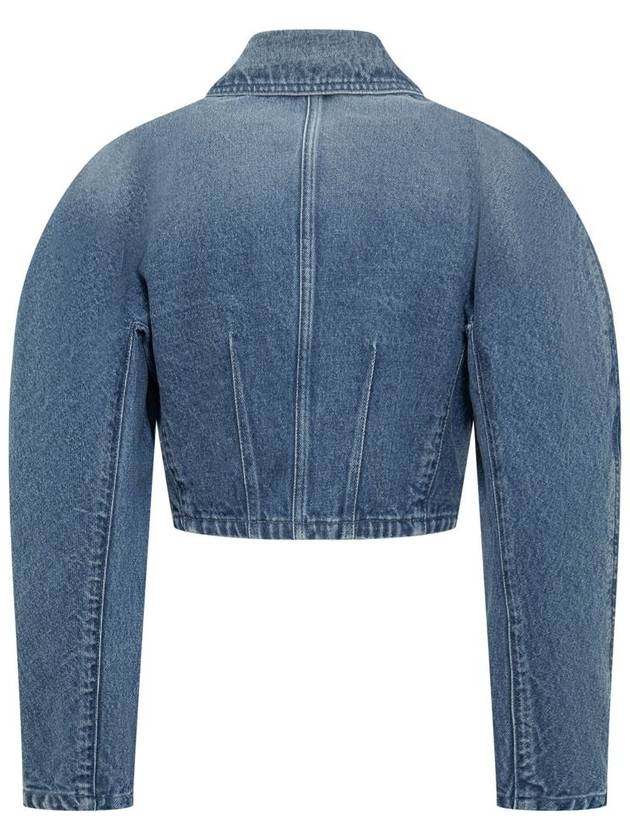 Women's Cropped Denim Jacket Blue - VERSACE - BALAAN 3