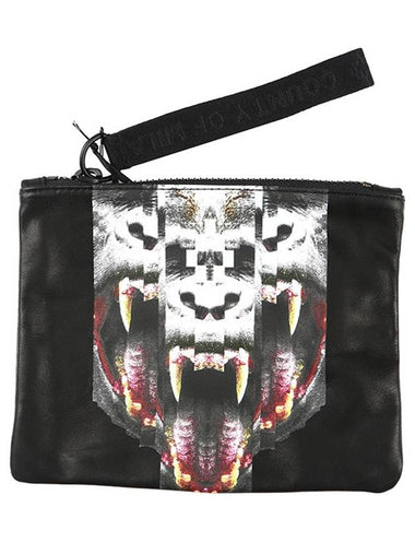 6062 8800 Tiger Lambskin Black Pouch Clutch - MARCELO BURLON - BALAAN 1