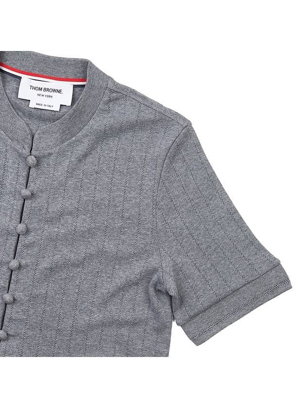 Pointel Rib Short Sleeve Cardigan Grey - THOM BROWNE - BALAAN 5