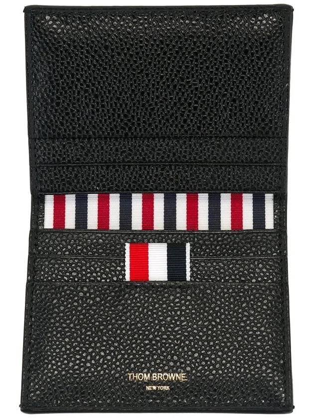 Pebble Grained Leather Double Card Wallet Black - THOM BROWNE - BALAAN 4