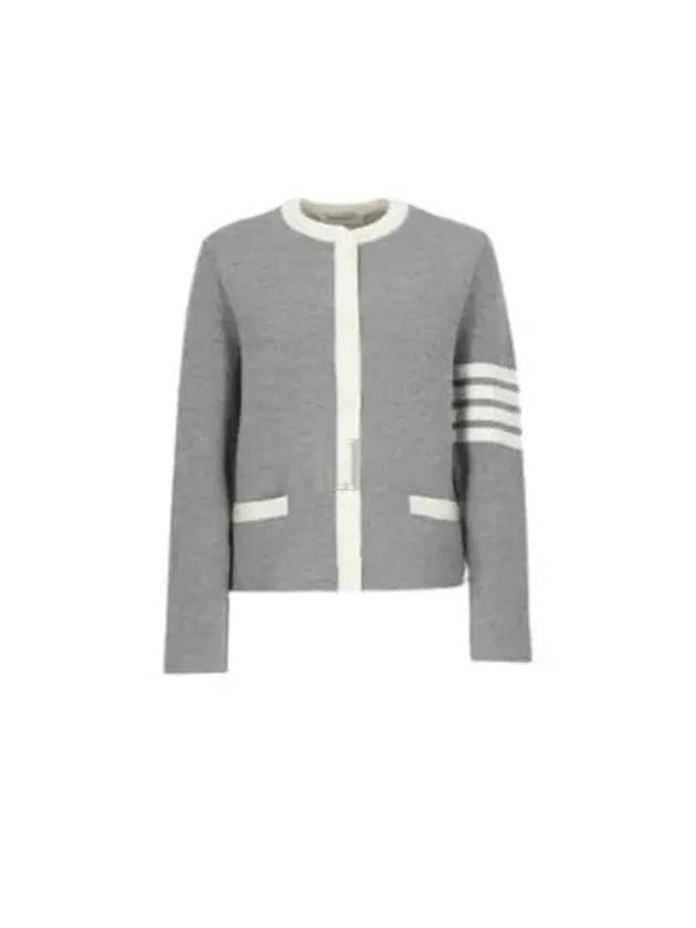 Double Face 4Bar Wool Cardigan Grey - THOM BROWNE - BALAAN 2