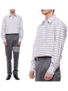 Striped Check Oxford Long Sleeve Shirt Grey - THOM BROWNE - BALAAN 3