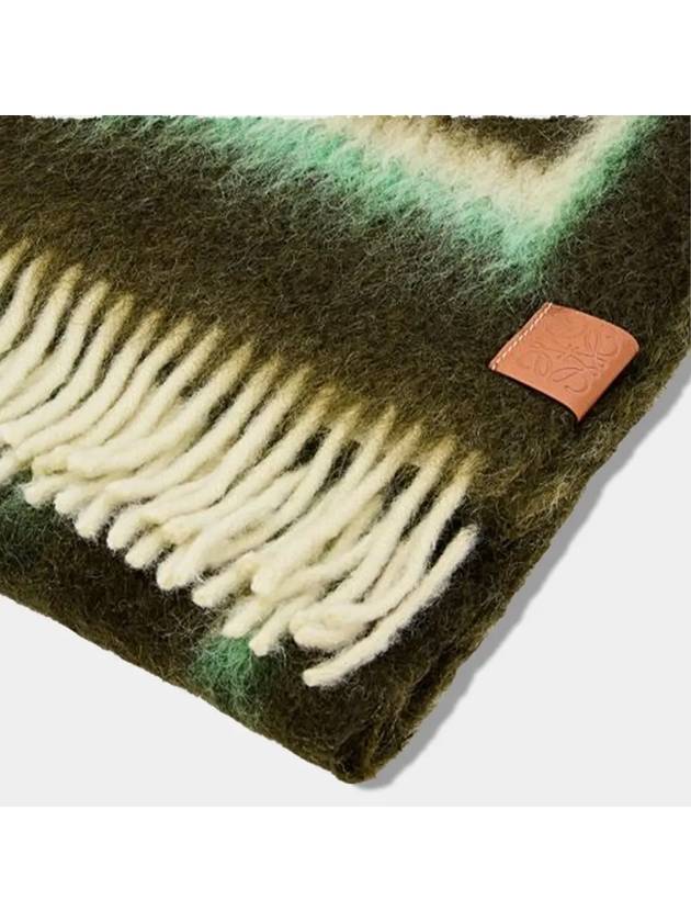 Logo Fringe Wool Mohair Scarf Green - LOEWE - BALAAN 4