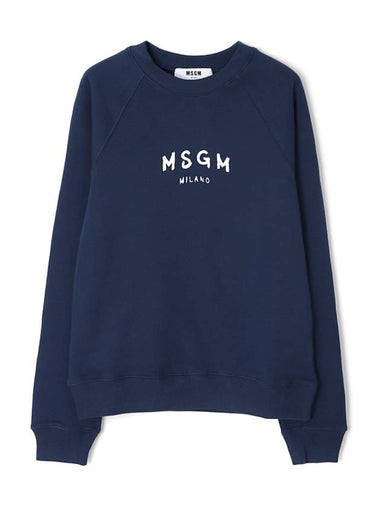 Brushed Logo Print Cotton Sweatshirt Navy - MSGM - BALAAN 1