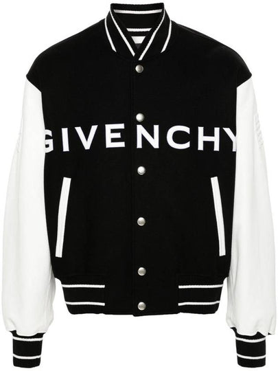 Logo Leather Wool Bomber Jacket Black - GIVENCHY - BALAAN 2