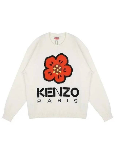 Boke Flower Merino Wool Knit Top Off White - KENZO - BALAAN 2