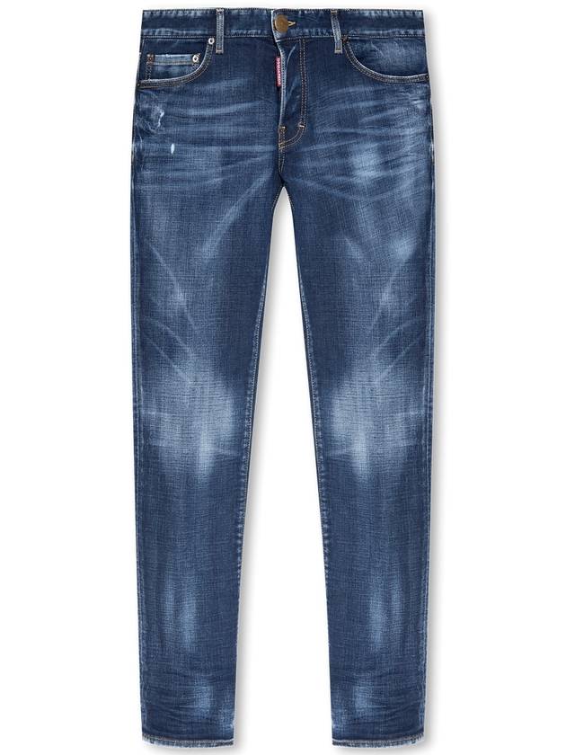 Back Logo Patch Cotton Skinny Jeans Navy - DSQUARED2 - BALAAN 4