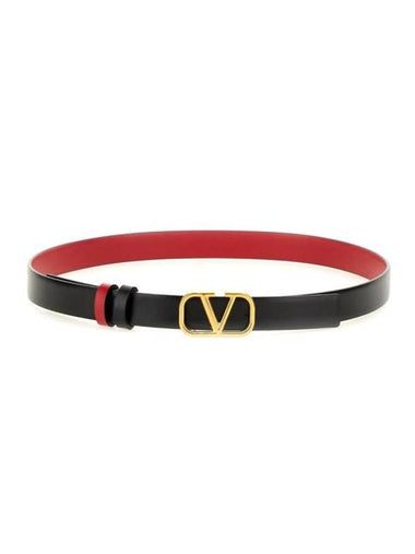 V Logo Signature Reversible Leather Belt Black - VALENTINO - BALAAN 1