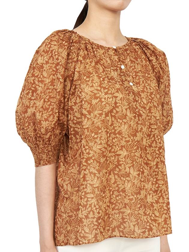 Women's Flower Print Puff Sleeve Cotton Blouse Brown - VANESSA BRUNO - BALAAN 4