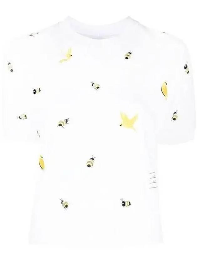 Bird Bee Milano Cotton Intarsia Short Sleeve T-Shirt White - THOM BROWNE - BALAAN 3