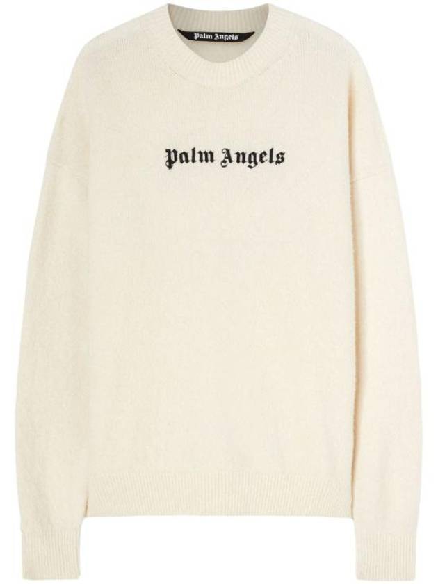 Embroidered Logo Knit Top Ivory - PALM ANGELS - BALAAN 1